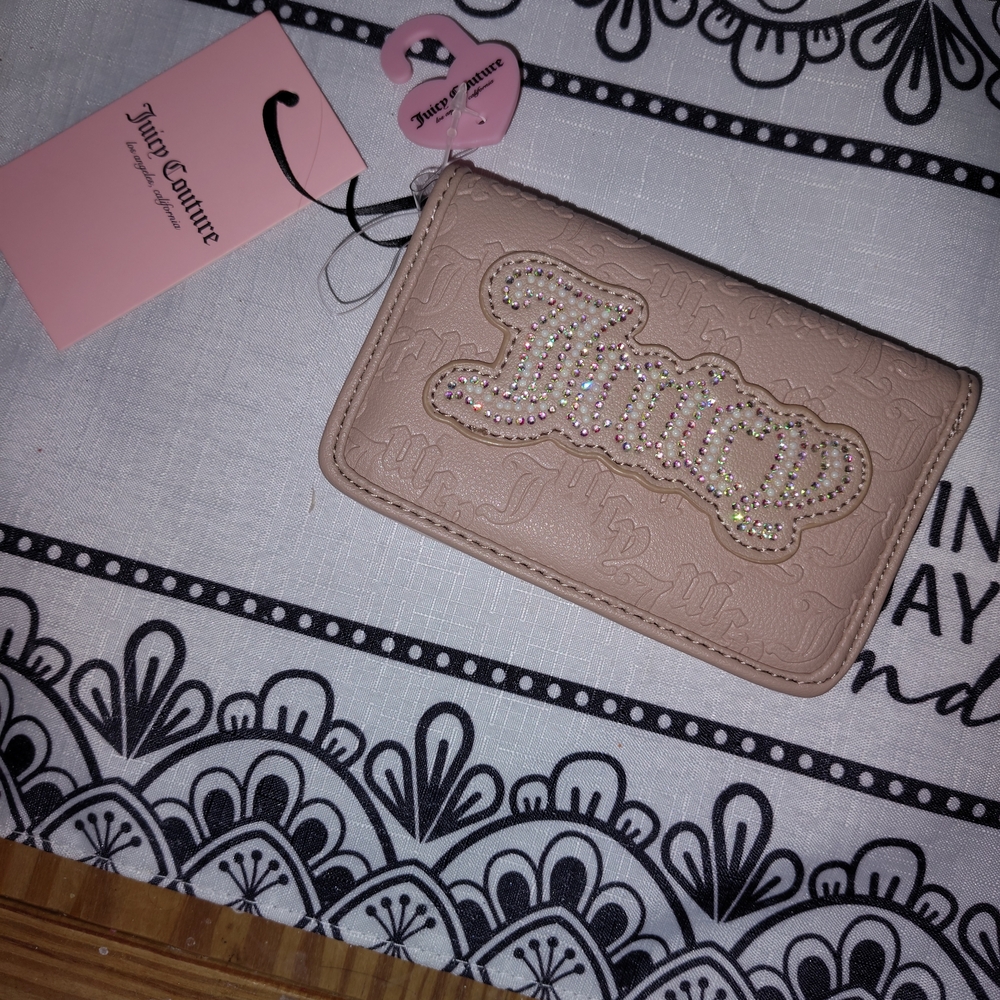Juicy Couture Light Tan/Pinkish Iridescent Bling Trifold Wallet NWT